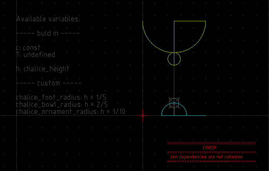 QCAD Professional with `debug.dxf` opened. Cohesion error.